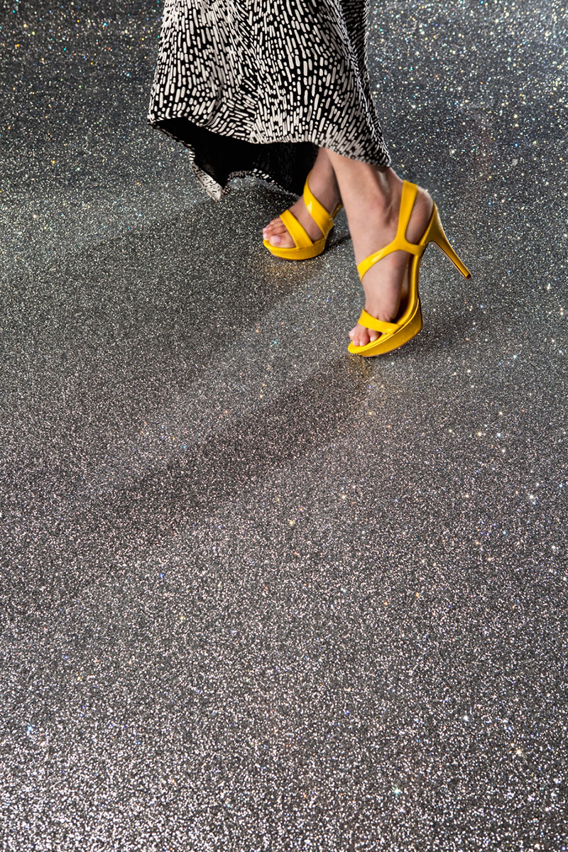 Steppin' on Silver. Go for a custom Glitz floor to achieve this look!